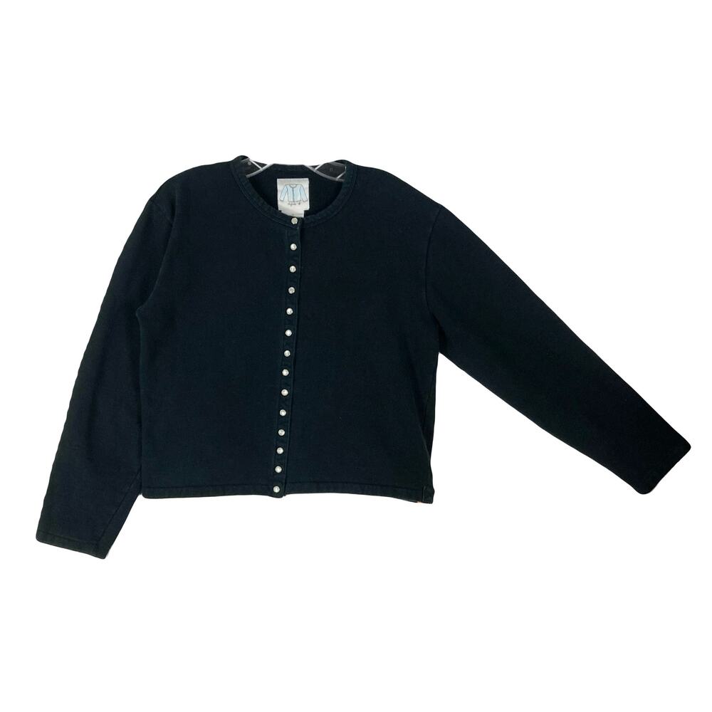 Nwot AGNES B Cardigan 3/L FRANCE Black Organic-Cotton Pearl-Snaps Fleece-Lining